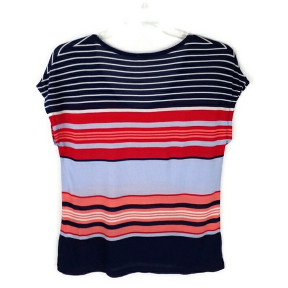 J Crew Factory Multi-Color Stripe Short Dolman Sleeve Tee Womens Size Large - Picture 2 of 12